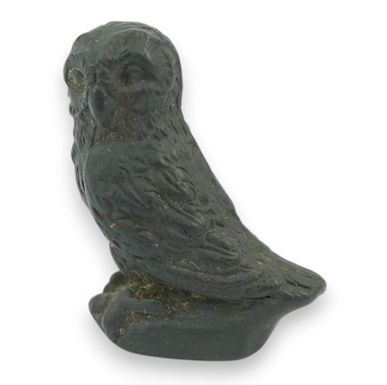 Attributed to Wedgwood, a black basalt intaglio fob seal, c.1809, modelled as an owl, inscribed ‘For further Particulars Enquire Within, 3.5cm high. Condition - good